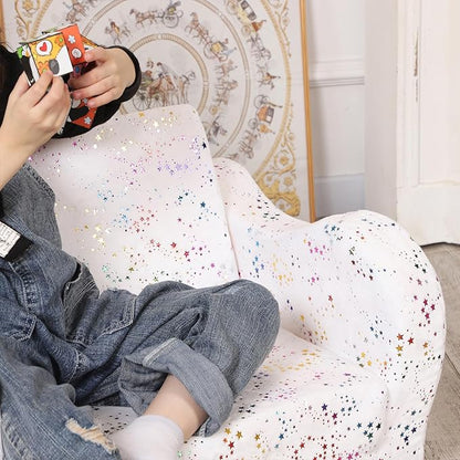 Shiny Star Toddler Couch, 2-in-1 Toddler Soft Couch Fold Out with Star Pillow, Convertible Sofa to Lounger for Girls and Boys, 1-Seat