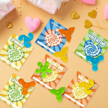 Valentine Cards for Kids Classroom - 28Packs Fidget Spinner Valentines Cards, Class Valentines Day Gifts for Kids School Classroom Exchange, Fidget Spinners Stress Toys Bulk