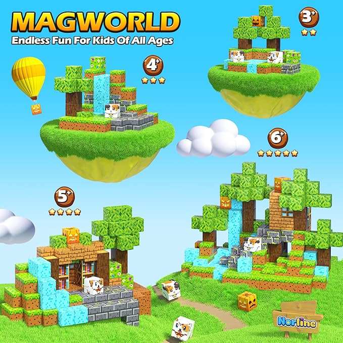 Norline Magnetic Blocks - 100PCS Build Mine Magworld Forest Cottage Set, Kids Building Toys for Boys Girls Age 3-5 4-8 5-7, Construction Craft Sensory Toys Birthday Gifts for 3+ Years Old