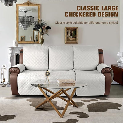 KinCam 100% Waterproof Recliner Sofa Covers, Non-Slip Reclining Couch Covers for 3 Seat, Recliner Couch Cover Furniture Protector with Elastic Straps for Pets, Kids, Beige White