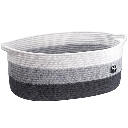 Large Dog Toy Basket, 19.7" X 11" X 7.9" Woven Baskets for Dog Cat Storage, Toy Basket with Handles for Nursery, Living Room, Gift Baskets Empty for Baby Shower, Mixed-Gray
