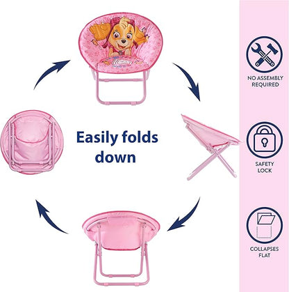 Idea Nuova Paw Patrol Skye Toddler 19” Folding Saucer™ Chair with Pink Metal Frame, Ages 3+