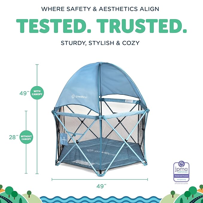 Baby Delight Go with Me Eclipse Deluxe Portable Playard | Playpen | Sun Canopy | Indoor and Outdoor | Ultra Padded Nylon Floor | Blue Wave