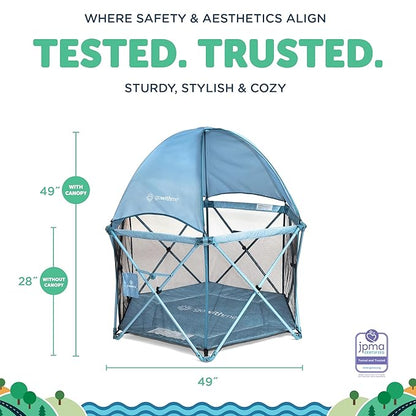 Baby Delight Go with Me Eclipse Deluxe Portable Playard | Playpen | Sun Canopy | Indoor and Outdoor | Ultra Padded Nylon Floor | Blue Wave