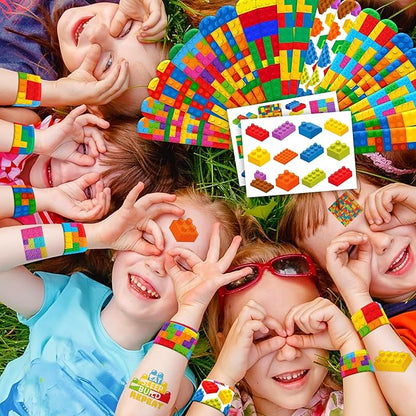 48PCS Building Block Party Favors - 24PCS Tattoos & 24PCS Slap Bracelets - Birthday Party Supplies, Classroom Prizes, Carnival Gifts, Christmas Decorations for Boys & Girls