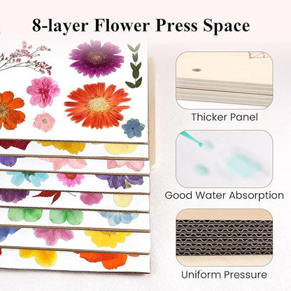 Aboofx Flower Press Kit, Craft Kits 11.2" x 11.2" 8 Layers Wooden Flower Pressing Kit for Crafts Pressed Flowers and Plant for DIY Art, Preservation for Bookmark Frame Wedding Drying