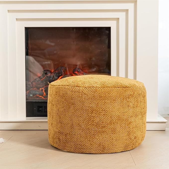 Pouf Ottoman Foot Rest Living Room Floor Pouf Lightweight Modern Stuffed Poof Foot Stool Perfect 20x12 Inches Underdesk Foot Rest for Office (Light Coffee)