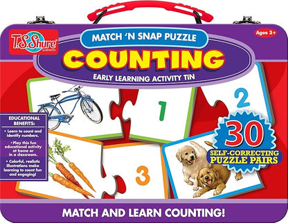 Bendon TS Shure Counting Numbers 30-Piece Matching Puzzle with Tin Storage Case Pre-School Kindergarten Learning 51472