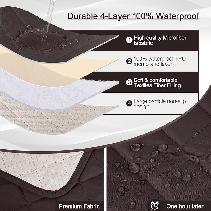 KinCam 100% Waterproof Recliner Chair Cover, Reclining Couch Covers for Pets, Dogs, Recliner Couch Slipcover Furniture Protector with Elastic Straps for Kids(30", Chocolate)