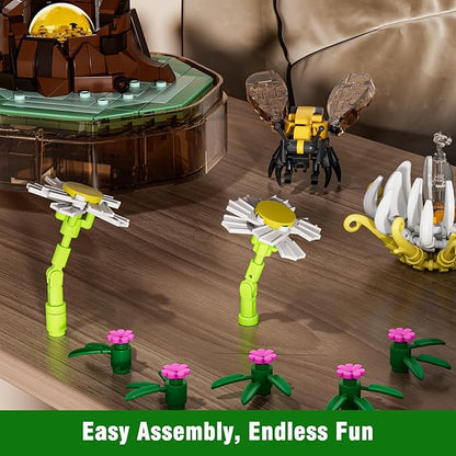 Mould King Bee Insect Building Block Set, Creative Flower Bug Kits Toys with Music Display Box, Collection DIY Office Home Decor for Adutls Kids Girls 8+, 10104