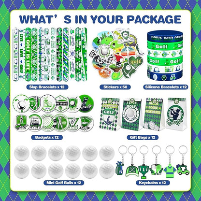 122Pcs Golf Party Favors Golf Goodie Bags Items with Stress Ball Keychain Sticker Badges Silicone Bracelet for Golf Birthday Party Decorations