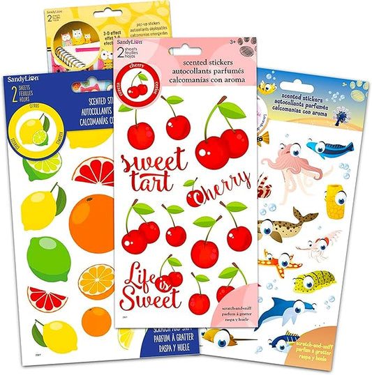 Scented Stickers Cherry Citrus Fruit Sticker Set Bundle - 8 Pack Girls Craft Stickers Fruit Stickers Girls Scrapbook Set (Girls Scrapbook Kit)
