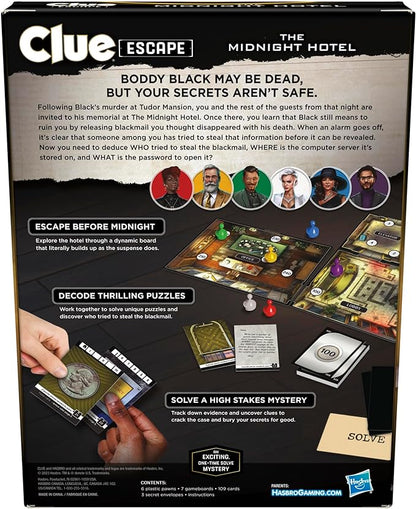 Clue Escape: The Midnight Hotel Board Game, Clue Escape Room Game, 1-Time Solve Mystery Games, Family Games for Ages 10+, 1-6 Players, 90 Mins. Avg.