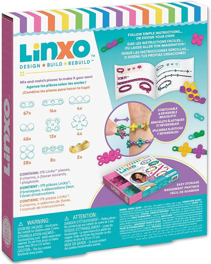 Make It Real: LinXo Celebration Jewelry Design Set - 186pcs, DIY 5 Flexible Bracelets, Design-Build-Rebuild, Craft Activity Kit, Girls & Kids Ages 6+