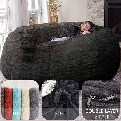 BCU 6FT Bean Bag Chair for Adults and Kids Without Filler Giant Stuffed Animal Storage Cover Soft Faux Fur Floor Chair Cover for Bedroom Living Room, Silver Blue