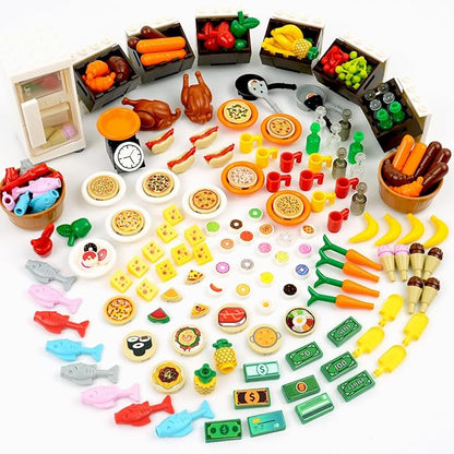 City Food Pieces Pack, Friends House Building Blocks Accessories, People Farm Kitchen Restaurant Comida Bricks Parts Sets, Pretend Play Food Toys for Kids Boys and Girls