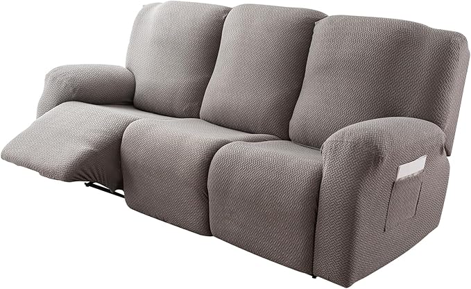 Genina Recliner Cover Stretch Couch Covers, Sofa slipcover for Reclining Couch Thick Jacquard Furniture Protector Washable (Light Grey, 3 Seat)