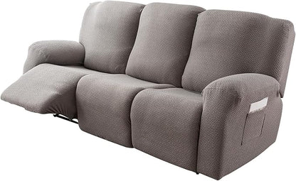 Genina Recliner Cover Stretch Couch Covers, Sofa slipcover for Reclining Couch Thick Jacquard Furniture Protector Washable (Light Grey, 3 Seat)