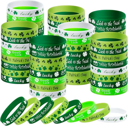 80pcs St. Patrick's Day Bracelets, Rubber St. Patrick's Day Wristbands Green Irish Silicone Wristband Shamrock Rubber Bracelets for Party Favors Holiday Supplies