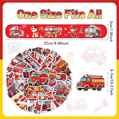 86PCS Fire Truck Party Favors 36PCS Fire Truck Slap Bracelets 50PCS Kids Fire Truck Stickers Firefighter Snap Bracelet for Kids Fire Truck Birthday Decorations Classroom Rewards Prizes