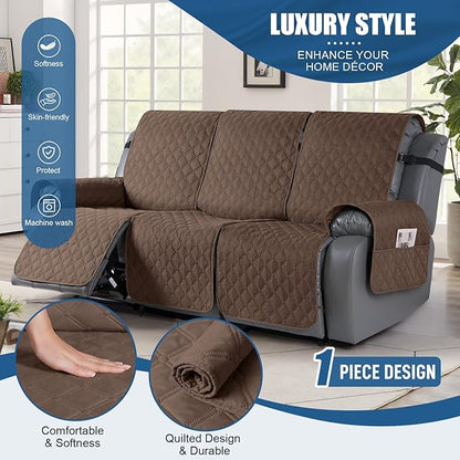 TAOCOCO 100% Waterproof Recliner Covers, Recliner Sofa Covers with Leg Straps, Reversible Recliner Couch Cover for Reclining Chair, Washable Couch Protector for Pets Kids(3 Seater, Brown)