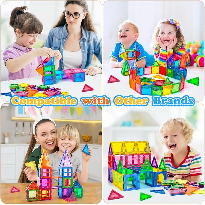 Magnetic Tiles,Magnetic Building Blocks Starter Set Toys for Boys Girls Age 2-4 4-6 5-7 8-10 8-13 STEM Educational Learning Toys for 2 3 4 5 Year Old Toddler Kid Birthday Ideas