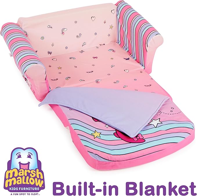 MARSHMALLOW Furniture, Minnie Mouse 3-in-1 Slumber Sofa Baby Lounger, Convertible Kids Couch, Sofa Bed & Foam Toddler Nap Mat with Attached Blanket