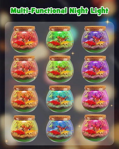 D-FantiX Dinosaur Toys Terrarium Kit for Kids, LED Dino Night Light, DIY Arts and Crafts Science Projects Kit, Birthday for Boys Age 3 4 5 6 7 8-12 Year Old