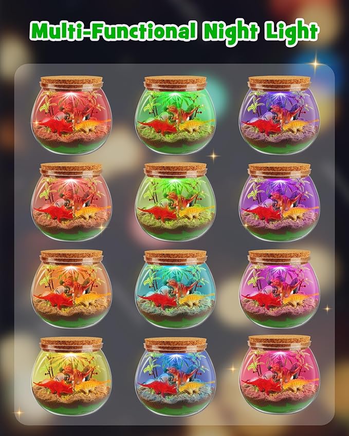 D-FantiX Dinosaur Toys Terrarium Kit for Kids, LED Dino Night Light, DIY Arts and Crafts Science Projects Kit, Birthday for Boys Age 3 4 5 6 7 8-12 Year Old