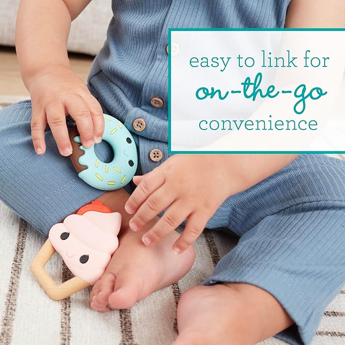 Infantino Sweet Tooth Silicone Teethers, Textured Ice Cream and Donut, 2-Pack