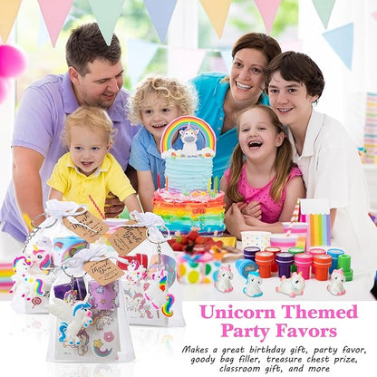 Hungdao 178 Pcs Unicorn Birthday Party Favors for 16 Kids with Keychain Sticker Stamp Ring Slap Bracelet Tattoo Sticker Gift Bag Tag for Unicorn Girl Party Carnival Gift Fillers