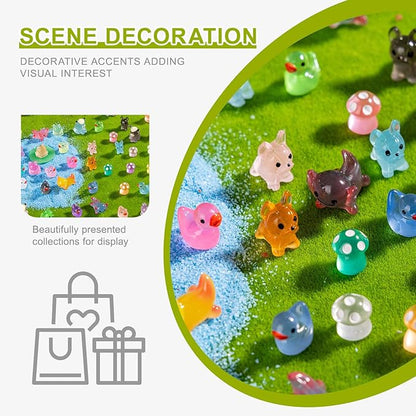 52pcs Mini Resin Animal Figures Bulk Duck Mushroom Frog Tiny Resin Animals Little Small Figures Miniatures for Party Favors Bag Fillers Dollhouse Decor