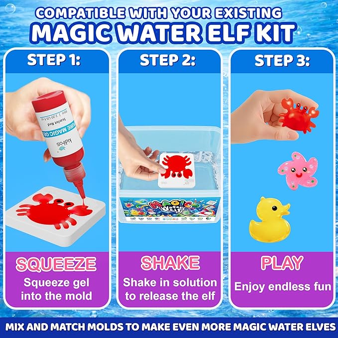 Kiditos Magic Water Elf Anima Mold Set – 10 Reusable BPA Free Plastic Shapes for Creating Colorful Water Elves, STEM Craft Toy for Kids