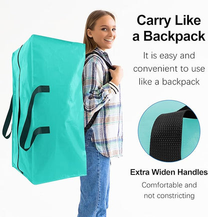 VELVETSURE 12 Pack Heavy Duty Large Moving Bags W/Backpack Straps - Strong Handles & Zippers, Storage Totes For Space Saving, Fold Flat, Alternative to Moving Box and Storage Bin, Aquamarine