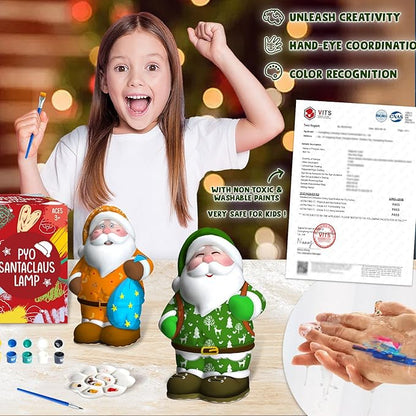 FUNZBO Paint Your Own Christmas Lamp, Christmas Crafts for Kids Adults, DIY Santa Figurines, Art Supplies Painting Kits, DIY Christmas Gifts Activities for Grils Boys Age 3 4 5 6 7 8 9 10 11 12