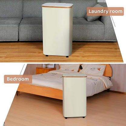 Laundry Basket with Wheels,100L Hampers for Laundry,Large Laundry Hamper with Lid and Bamboo Handles,Collapsible & Waterproof Tall Cloth Hamper for Dormitory Family，Beige