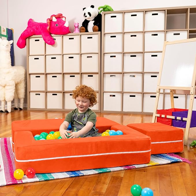 Jaxx Zipline Kids Modular Sofa & Ottomans/Fold Out Lounger, Mandarin