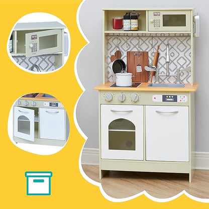 Teamson Kids - Little Chef Boston Modern Play Kitchen - Olive Green/White 22.25 x 12 x 37.5 inches