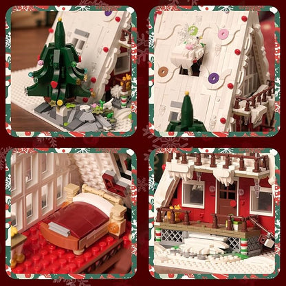Christmas Art Log House Building Block Set with LED Lights, 2159 Pieces Christmas Toy Set, Christmas Scene, Santa Claus, Christmas Tree, Christmas Deer, for Adults, Boys and Girls