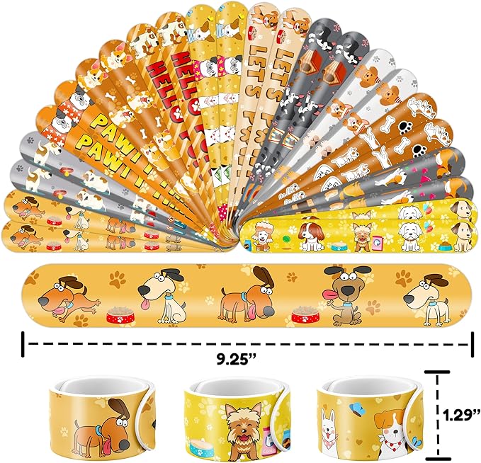 48PCS Dog Party Favors - 24PCS Tattoos & 24PCS Snap Bracelets - Puppy-Themed Birthday Supplies, Cute Decorations, Classroom Prizes, Gifts for Kids