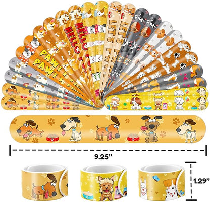 48PCS Dog Party Favors - 24PCS Tattoos & 24PCS Snap Bracelets - Puppy-Themed Birthday Supplies, Cute Decorations, Classroom Prizes, Gifts for Kids