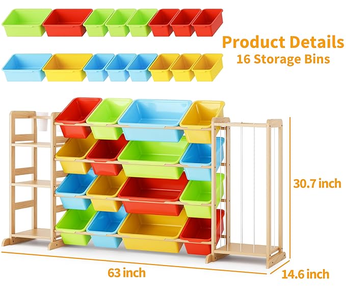 Storage Organizer with Bookshelf and Stuffed Animal Storage - Playroom Organization with Shelves and 12 Bins - Living Room Box for Lego - Nursery Bedroom Decor Essentials