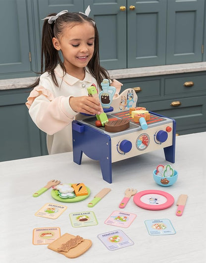 Bluey – Wooden BBQ and Salad Set, 33-Piece Colorful Playset with Tongs and Food Pieces – Realistic Role-Play & Imaginative Fun for Ages 3 Years and Up