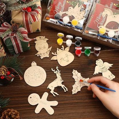 24 Pcs Christmas Party Favors Wooden Painting Craft Kits Birthday Party Supplies with Organza Bag for Goodie Bags Fillers Adult Thank You Gifts
