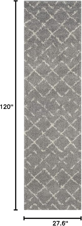 SAFAVIEH Arizona Shag Collection Runner Rug - 2'3" x 10', Grey & Ivory, Moroccan Design, Non-Shedding & Easy Care, 1.6-inch Thick Ideal for High Traffic Areas in Living Room, Bedroom (ASG743D)