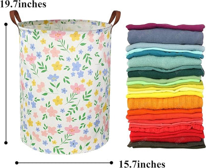 HIYAGON Girls Laundry hamper Baby Girl Hamper Kids Toy Storage Organizer Bins Gift Basket for Bedroom Decor(Flowers)