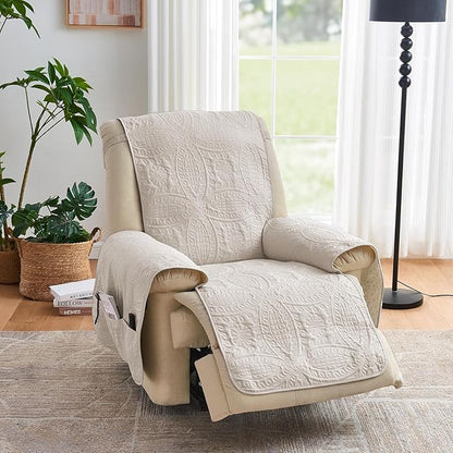 Beige Quilted Recliner Covers, Water-Repellent Recliner Slipcovers, Lazy Boy Chair Covers, Pet Friendly Recliner Cover for Dogs Cats, Washable Furniture Protector (Recliner 22", Beige Cream)
