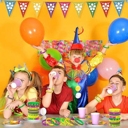 JUNEBRUSHS 24Pcs Mardi Gras Silicone Rubber Wristbands Bracelets for Mardi Gras Carnival Birthday Party Favors Supplies Decorations Goodie Bag Stuff Fillers (8 Designs)