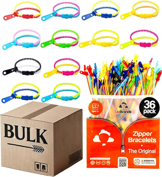 UpBrands 80 x 36 Packs Bulk Quiet Fidget Toys – Friendship Zipper Bracelets, 7.5” Sensory Kit for Businesses, Schools, Churches, Vending Machine Toys, Nonprofits, and Community Events