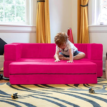 Jaxx Zipline Sofa & Large Ottoman 3 in 1 Fold Out Sofa, Big Kids Edition, Fuchsia, 17454